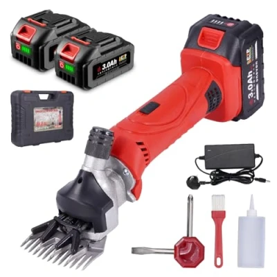 Image of Cordless Sheep Shearing Clippers Professional Heavy Duty Electric with 6 Speeds, for Shaving Fur Wool in Sheep, Cattle, Farm Livestock, Pet (Red)