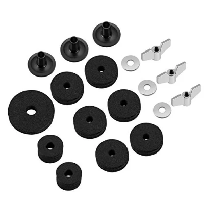 Image of Flexzion 18 Piece Cymbal Accessories Kit Includes Felts and Sleeves with Base, Wing Nuts, Washers, &amp; Hi Hat Cup Clutch for Mounting Securing Cymbals on Drum Sets (Black)