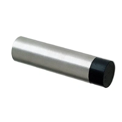 Image of Solid Concealed Fix Cylinder Pattern Wall/Skirting Mounted Door Stop without Rose 70mm Projection (Satin Chrome)