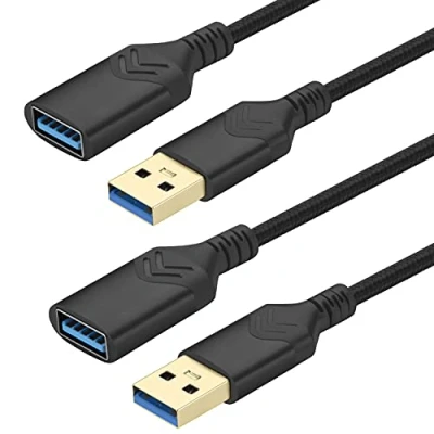 Image of USB 3.0 Extension Cable,[2Pack] 1,5M High Speed Cable Male to Female Cord for Playstation/Xbox/Flash Drive/Card Reader/Hard Drive/Keyboard/Printer/Scanner (Black, 2Pack 5FT)