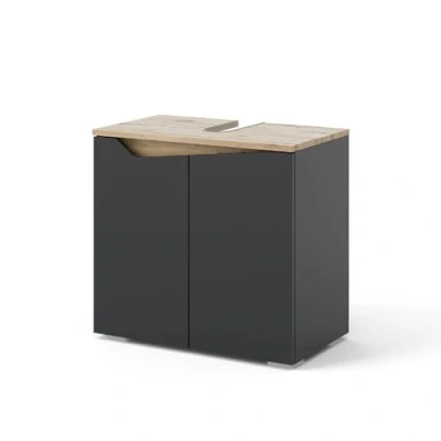 Image of Vicco Sink base cabinet Marelle, Anthracite/Artisan oak, 60 x 57.5 cm with 2 doors