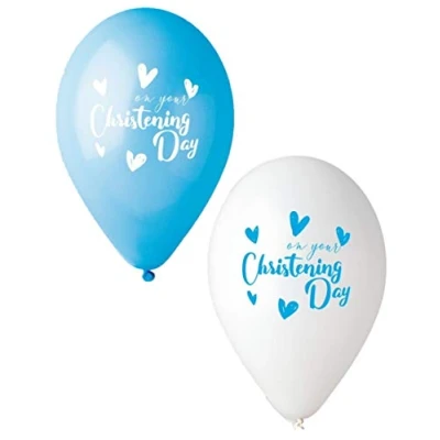 Image of Toyland® Pack of 10 13 Inch On Your Christening Day Blue &amp; White Balloons Party Decorations Made in Italy