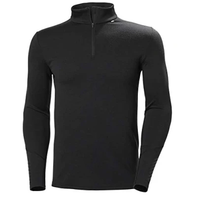 Image of Helly Hansen Men&#039;s Lifa Merino Midweight 1/2 Zip Long Sleeve T Shirt, Black, XXL UK