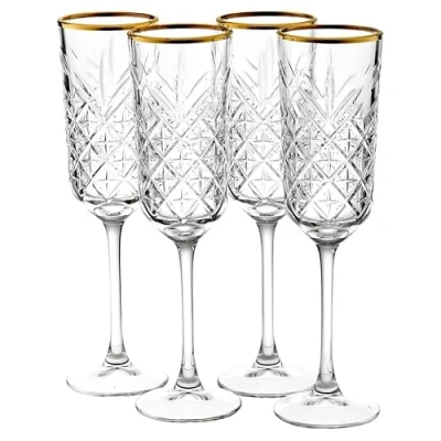 Image of Queensway Home &amp; Dining Timeless Champagne Flutes Gift Set of 4 175ml Elegant Glassware with Gold Rim Perfect for Weddings, Parties Celebrations