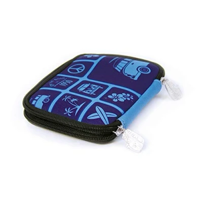 Image of BRISA VW Collection Volkswagen Neoprene Money Bag Purse Wallet in T1 Bus Design (Surf/Blue)