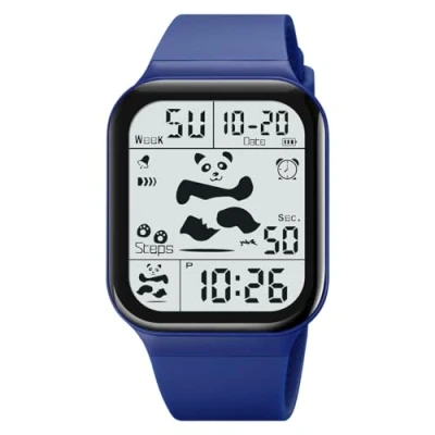 Image of TONSHEN Unisex Fashion Panda Digital Watch Rectangular Plastic Case with Rubber Band 50M Waterproof Outdoor Military Multifunction LED Electronic Stopwatch Alarm Sport Watches (Blue)