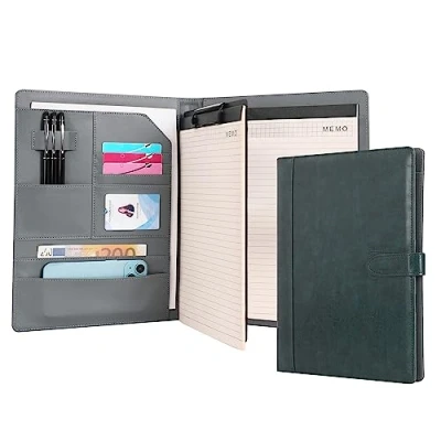 Image of Wason Portfolio Case Leather PU A4 with Clipboard Notepad Forms Holders Document Writing File Interview Planner Meeting Lecture Organizer for Man and Woman (Dark Blue)