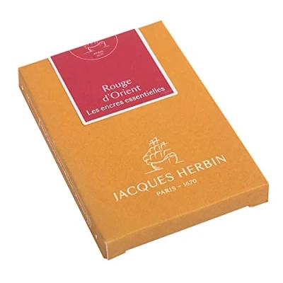 Image of Jacques Herbin Ref 11069JT Ink Cartridges for Fountain Pens International Size Rouge d&#039;Orient/Oriental Red Box of 7 Prestige Collection