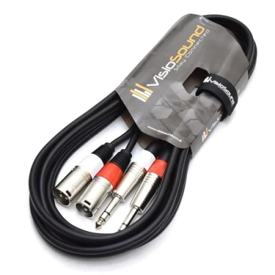 Image of 2 x Male XLR to 6.35mm 1/4&quot; Stereo TRS Jack Balanced Twin Lead/Patch Cable 3m