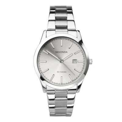Image of SEKONDA Classic Men&#039;s Stainless Steel Watch Colour Pop Collection Silver Bracelet, Silver, Bracelet