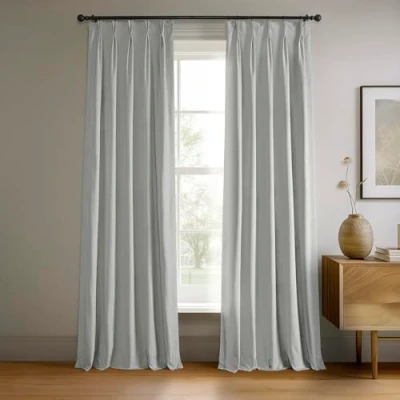 Image of HPD Half Price Drapes Velvet Blackout Curtains/Drapes 84 Inches Long 1 Panel Curtain Signature Pleated for Living Room &amp; Bedroom 25W X 84L, Reflection Grey