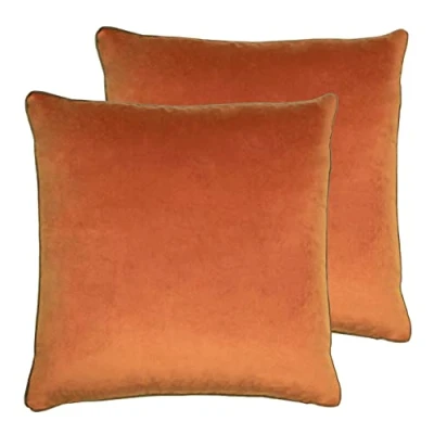 Image of Paoletti Meridian Twin Pack Polyester Filled Cushions, Pumpkin/Mocha, 55 x 55cm