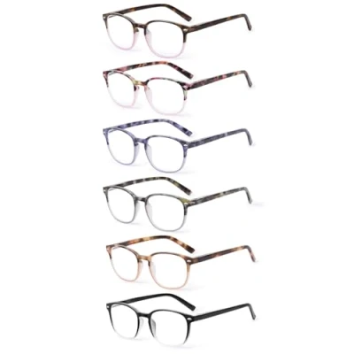 Image of JM Blue Light Reading Glasses for Women with Spring Hinge, Square Lightweight Ladies Magnifying 6 Packs +1.5