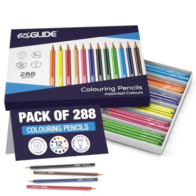 Image of Eziglide Colouring Pencils, Pack of 288 Bulk Pencils Set 12 Assorted High Pigment Colours, Ideal for Adults &amp; Children use in a Book, Sketching, Coloring Drawing