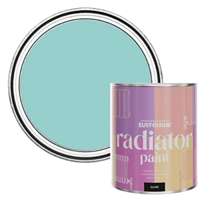 Image of Rust Oleum Blue Heat Resistant Radiator Paint in Gloss Finish Teal 750ml