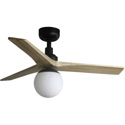 Image of Klim Small Black, Light Oak Wood Ceiling Fan DC E27 6 Speed