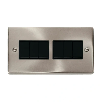 Image of Click Deco 6 Gang 2 Way 10AX Switch Satin Chrome Black Inserts
