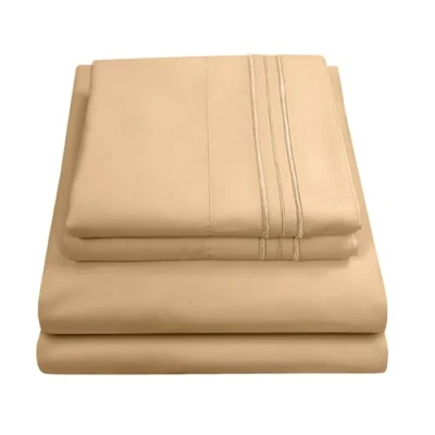 Image of Sweet Home Collection Luxury Bedding Set with Flat, Fitted Sheet, 2 Pillow Cases, Microfiber, Camel, Full