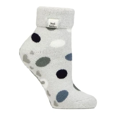 Image of HEAT HOLDERS Ladies Cosy Socks with Turn Over Cuff Warm Fluffy Lounge for Winter (4 8, Silver Dots)