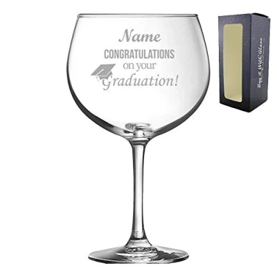 Image of Personalised Engraved Novelty Juniper Gin Balloon with Graduation Design, Arrives Gift Boxed, Perfect for Any Graduate