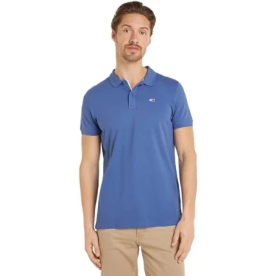 Image of Tommy Jeans Men&#039;s Tjm Slim Placket Polo Ext Dm0dm18312 S/S Polos, Blue (Charmed), XS