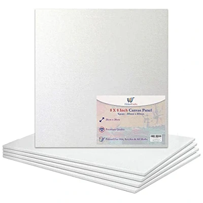 Image of 8 x / 20 20cm Canvas Panel Stretched Blank Board Primed Artist Boards 100% Cotton for Oil Paint Acrylic Painting Mixed Media White Canvases (8x8 Inch 5 Boards)