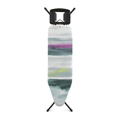 Image of Brabantia Ironing Board B with Solid Steam Iron Rest Adjustable in Height Non Slip Rubber Feet Cotton Cover Foam Layer Foldable Morning Breeze 124x38 cm