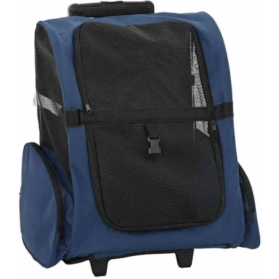 Image of vidaXL Pet Trolley 3 in 1 Convertible Blue Carrier/Backpack/Bag Oxford Fabric, Metal Frame, Mesh Ventilation, Adjustable Handle, 20 kg Capacity for Cats/Dogs 48x32x57 cm