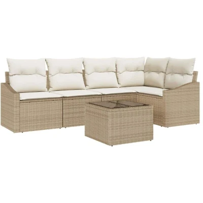 Image of vidaXL 6 Piece Garden Dining Set with Cushions Brown Poly Rattan