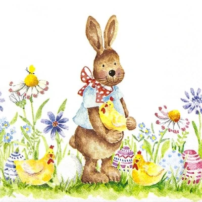 Image of 20 Napkins Easter Bunny with Hens as Table Decoration Paper Motif Also for Decoupage and 33 x cm