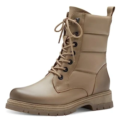 Image of MARCO TOZZI Women&#039;s 2 25232 41 Lace Boot Flat, Taupe, 7.5
