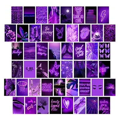 Image of WOONKIT Purple Wall Collage Kit Aesthetic Pictures, Decor for Bedroom Aesthetic, Photo Collage, Room Teen Girls, Decor, Kit, Trendy Teen, 50PCS 4x6 INCH
