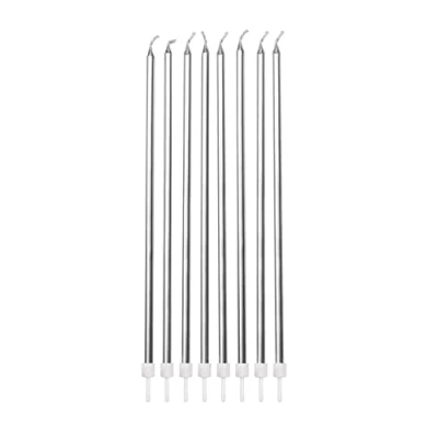 Image of Anniversary House Extra Tall Candles Metallic Silver with Holders Pack of 6