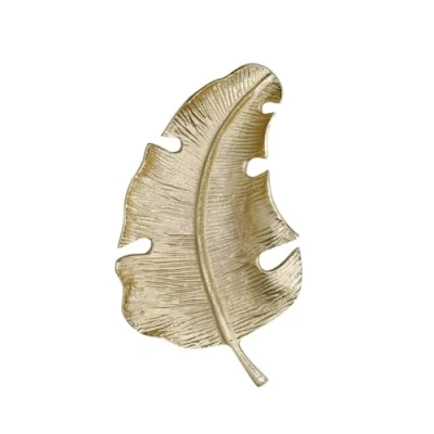 Image of Artesà Gold Palm Leaf Plate, Cast Aluminium Serving Platter with Coloured Finish, 33 x 18.5cm