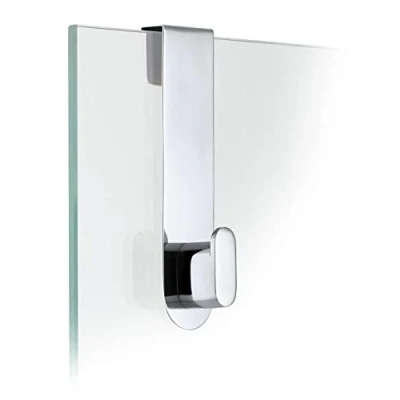 Image of blomus 68915 Glas Shower overdoor Hook, Stainless Steel, Silver, H 14 cm, B 4 T 3,5 cm
