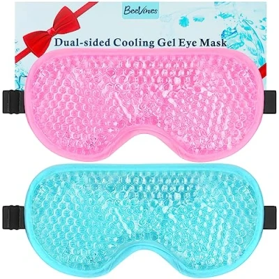 Image of BeeVines Cooling Eye Mask, 2 Pack Gel Cold Mask for Puffy Eyes, Dark Circles, Dry &amp; Warm Sleep Compress Post Surgery, Puffiness, Allergies (01 Blue Pink)