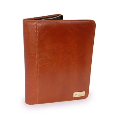 Image of Catwalk Collection Handbags Women&#039;s Leather A4 Zip Conference Folder Business Document Portfolio with Notepad Fits Tablet Chloe Tan