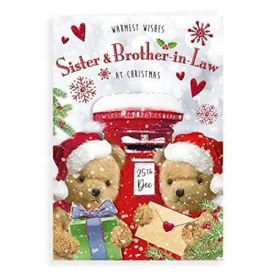 Image of Piccadilly Greetings Regal Publishing C85573 Character Christmas Card Sister &amp; Brother In Law ,greyredbrownwhite,9 x 6 inches,