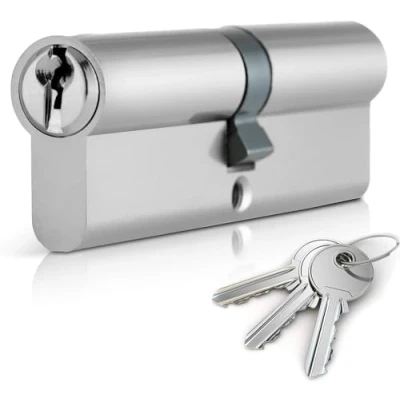 Image of Chrome 35/35 Euro Cylinder Lock (70mm), Door Barrel with 3 Keys, Anti Bump, Drill and Pick Key (Chrome, 35/35)