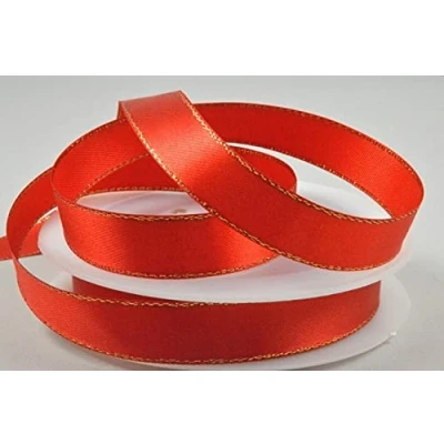 Image of Red Single Faced Satin Ribbon with Gold Edge 25mm x 25 Metre Roll
