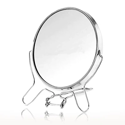 Image of AKH® Double sided Make Up Mirror 12 cm Diameter Magnifying Makeup Silver Vanity Tabletop 3x Magnification
