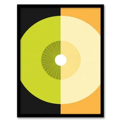 Image of Artery8 Abstract Kiwi And Orange Kitchen Artwork Black Green Painting Framed Wall Art Print A4
