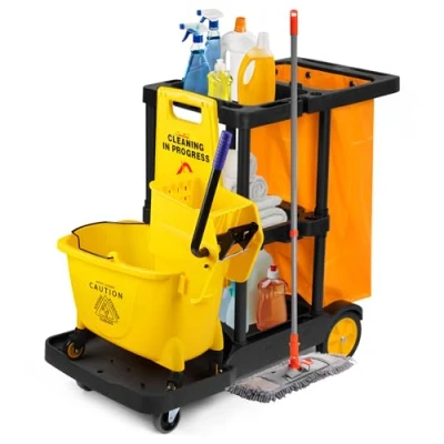 Image of bimiti Janitorial Trolley Cleaning Cart Housekeeping Commercial Utility Service Large Capacity Oxford Bag,Side Hook Design,&amp;Swivel Wheels