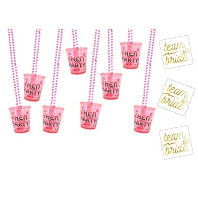 Image of 18 Hen Party Shot Glasses with Free Team Bride Tattoos Night Accessories, Do Fun