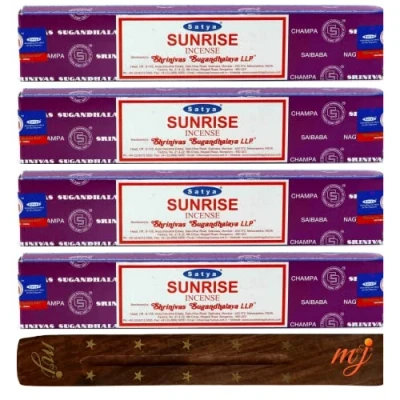 Image of Original Satya Nag Champa Sunrise incense sticks with M&amp;J holder x4 pack for Aromatherapy, Spa, Yoga, Weddings, Meditation, Healing, Positivity and Relaxation
