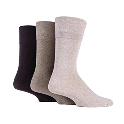 Image of 3x Pairs Mens Gentle Grip Diabetic Socks with HoneyComb Top and Hand Linked Toe Seams/UK 6 11 Eur 39 45 (Assorted Browns)