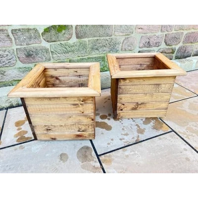 Image of Charles Taylor 2 Piece Large Square Wooden Garden Planter L470xW470xH390mm