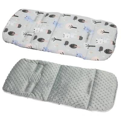 Image of Cotton &amp; Bubble Fleece Pram Insert, Liner Covers 5pt Universal Reversible (Hedgehog Trees/Grey)