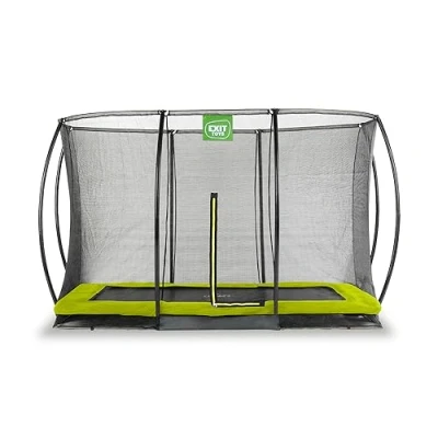 Image of EXIT Toys Silhouette Ground Trampoline 7x10ft Rectangular Outdoor Inground for Kids Includes Safety Enclosure Net and Feet System Great Jumping Power Safe Entry Green