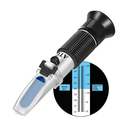 Image of Wine Refractometer,V·RESOURCING Hand Held Brix/Alcohol Refractometer with ATC for Making Homebrew Kit, Dual Scale(Brix 0 40%, Alcohol 25%)